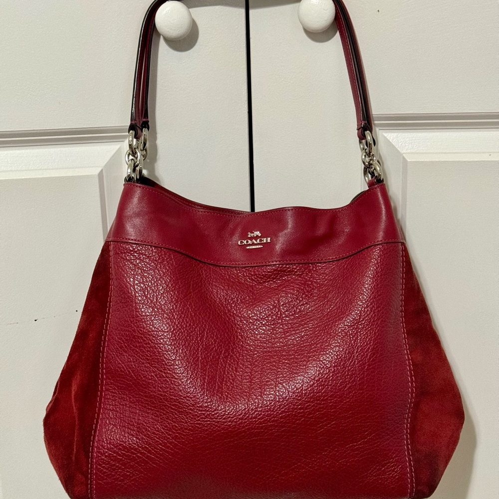 Coach Edie Shoulder Bag Deep Red Burgundy Leather Handbag Purse